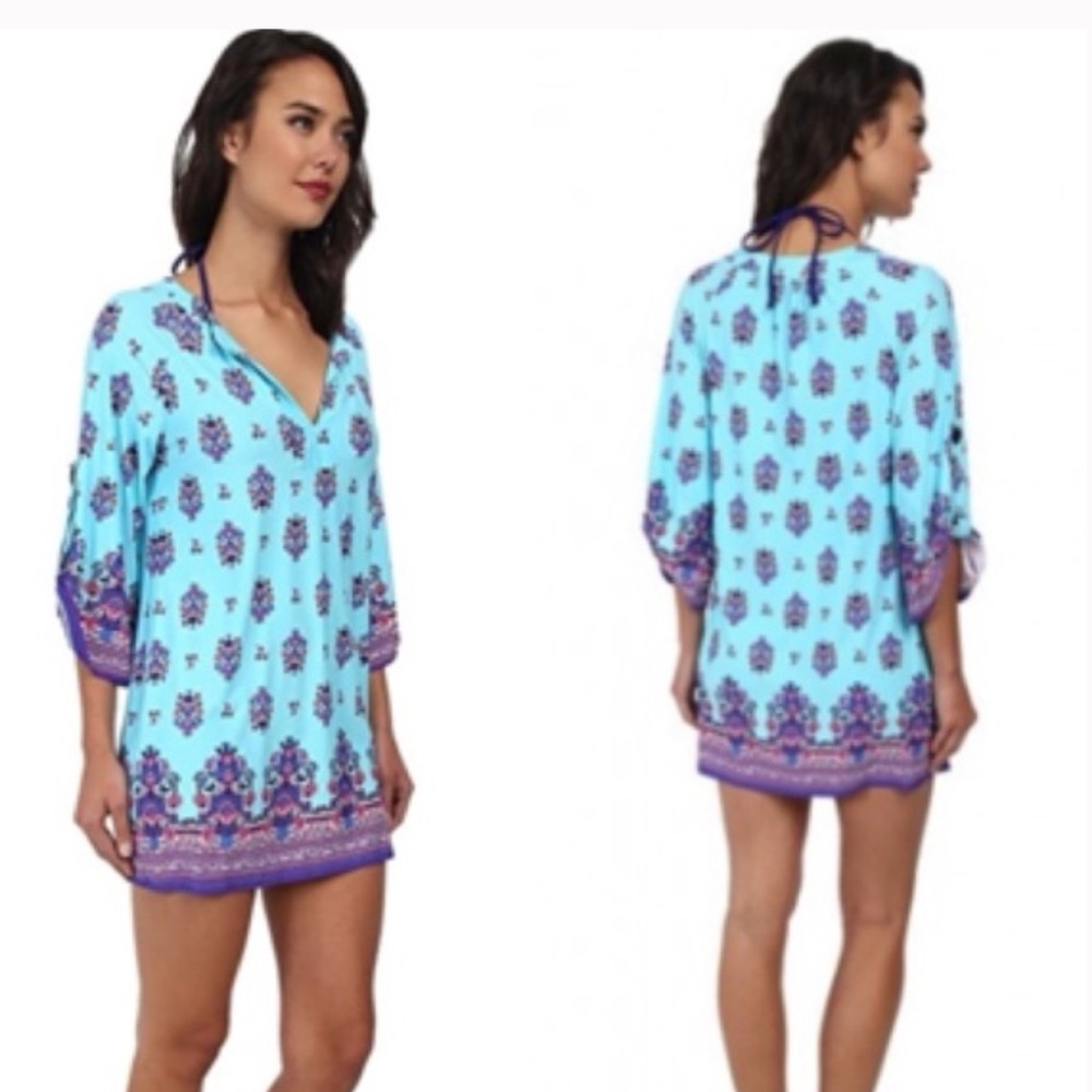 Nanette Lepore Maharaja Blue Floral Tunic or Coverup Dress - L